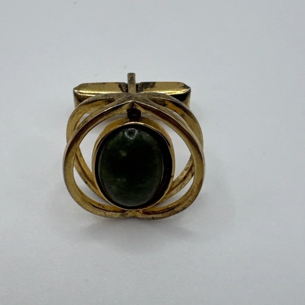 Vintage Sterling Silver T2 Green Cabochon Modernist Cufflinks Gold Wash Mens